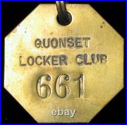 Antique Quonset Locker Club Usn Navy Seabees Brass Key Chain Fob Quonset Point