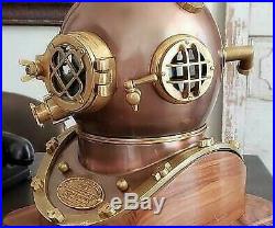 Antique Royal U. S Navy Mark V Copper Brass Heavy Diving Divers Helmet With Base