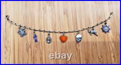 Antique Sterling Silver and Enamel United States Navy Sweetheart Charm Bracelet