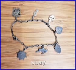 Antique Sterling Silver and Enamel United States Navy Sweetheart Charm Bracelet