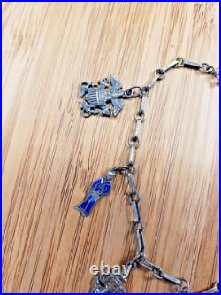 Antique Sterling Silver and Enamel United States Navy Sweetheart Charm Bracelet