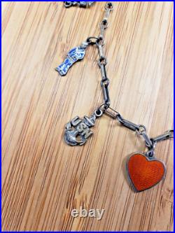 Antique Sterling Silver and Enamel United States Navy Sweetheart Charm Bracelet