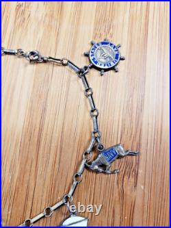 Antique Sterling Silver and Enamel United States Navy Sweetheart Charm Bracelet