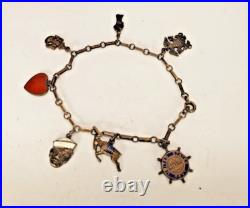 Antique Sterling Silver and Enamel United States Navy Sweetheart Charm Bracelet
