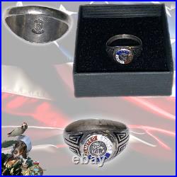 Antique Usn United States Navy Wwii Sterling Silver Enamel Ring Unique One Off