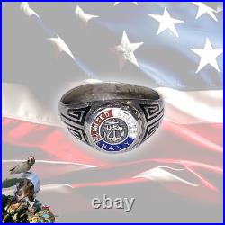 Antique Usn United States Navy Wwii Sterling Silver Enamel Ring Unique One Off