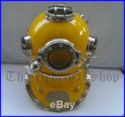 Antique YELLOW Diving Diver Vintage Helmet Mark V Deep U. S. Navy Decor Style Gif