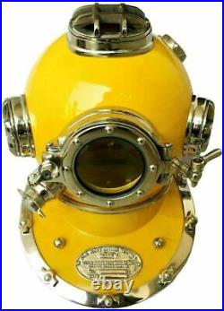 Antique Yellow Diving Helmet US Navy Mark V Scuba Divers Solid Brass Helmet