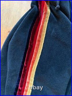 Aviator Nation Classic Zip Front Velour Velvet Striped Hoodie Navy Blue Sz M