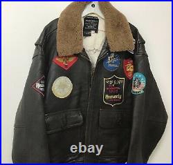 Avirex U. S. Navy G1 Vintage Leather Bomber Fight Jacket With Patches Size L