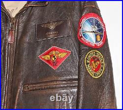 Avirex Vintage USN Issue Style G2 Brown Leather Bomber Coat Flight Jacket Patch