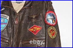 Avirex Vintage USN Issue Style G2 Brown Leather Bomber Coat Flight Jacket Patch