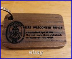 Battleship USS Wisconsin original 1940s Teak Deck Removed In 1980s Key Chain FOB