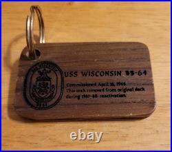 Battleship USS Wisconsin original 1940s Teak Deck Removed In 1980s Key Chain FOB