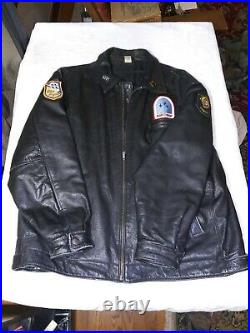 Black Leather Flight Style Jacket USN US Navy Patches Embroidery Tomcat XL