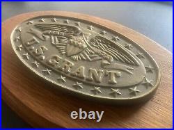 Brass Naval Plaque USS Grant Submarine SSBN-631 on Wood Panel Heavy VERY GOOD