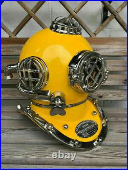 Brass Yellow Diving Helmet Silver Navy Mark VI Scuba Deep Marine Divers Helmet