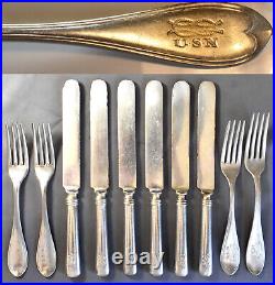 C. 1900 US Navy Silverplated Officers' Mess Cutlery Rare Threaded Oval Pat