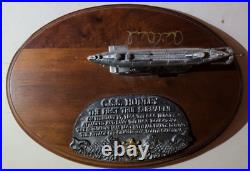 C S S HUNLEY Civil War Submarine Desk Plaque H L Hunley Wood & Pewter