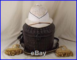 Circa WW2 Cased Royal Navy Pith Helmet, Epaulettes & Sword Belt