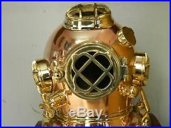 Copper Antique Vintag Brass Scuba Deep Sea Diving Divers Helmet Mark V U. S Navy