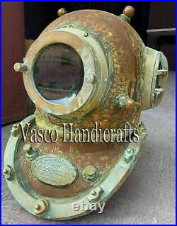 Copper Brass Vintage Diving Helmet US Navy Boston Mark Antique SCA Marine Scuba