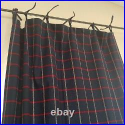 Custom WOOL Heavy Tartan Plaid Navy Blue White Red Drapes Curtain 101W x 115L