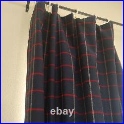 Custom WOOL Heavy Tartan Plaid Navy Blue White Red Drapes Curtain 101W x 115L