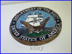 Department of the Navy Vintage Round Solid Wood Sign USA 1940's, 50's, 60's