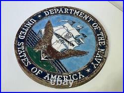 Department of the Navy Vintage Round Solid Wood Sign USA 1940's, 50's, 60's