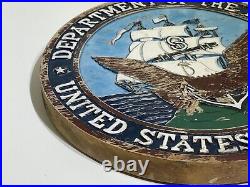 Department of the Navy Vintage Round Solid Wood Sign USA 1940's, 50's, 60's