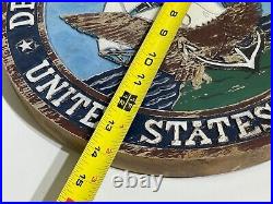 Department of the Navy Vintage Round Solid Wood Sign USA 1940's, 50's, 60's