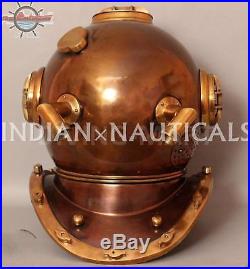 Diver U. S Navy Mark V Solid Copper and Brass Boston Mass Full Size Diving Helmet