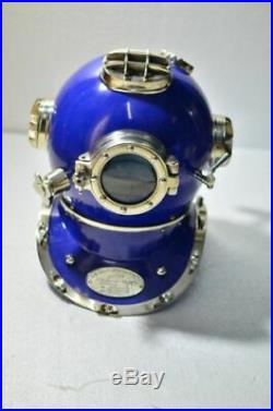 Diving Helmet Blue Mark V Deep Antique U. S. Navy Diver Vintage Water Decor Style
