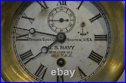 EARLY WWI CHELSEA BOSTON USA BRASS SHIPS NAVY DECK CLOCK RARE Estate Fresh