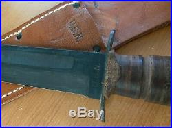 Early Screw Pommel Ww2 Camillus Usn Mk2 Bowie Knife & Usn Marked Leather Sheath