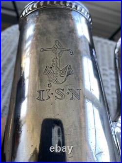 Early US Navy Officers Mess Teapot Engraved Fouled Anchor USN Silver Plated IS