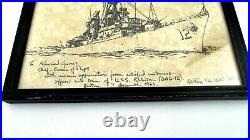 Etching USS Robison DDG-12 W Hand Written Note Fr Captain Cox To Admiral James