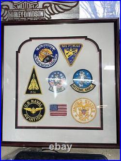 Framed 8 Naval Patches. 20 X 21