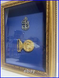 Framed US Navy Lot 1880s-1920s Naval Academy Buckle & Chief Petty Foul Anchor