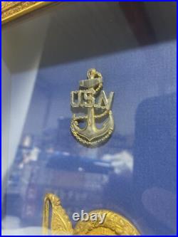 Framed US Navy Lot 1880s-1920s Naval Academy Buckle & Chief Petty Foul Anchor