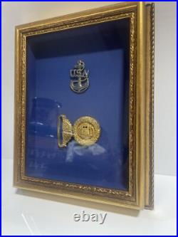 Framed US Navy Lot 1880s-1920s Naval Academy Buckle & Chief Petty Foul Anchor