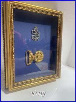 Framed US Navy Lot 1880s-1920s Naval Academy Buckle & Chief Petty Foul Anchor