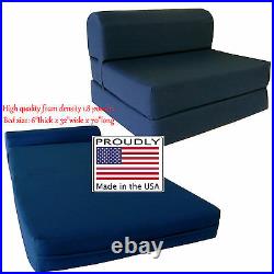 Full 6 x 48 x 72 Flip Chair Folding Foam Beds, Foldable Sofa Bed, Navy Blue
