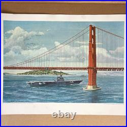 Golden Gate Bridge USS Coral Sea Vtg Art Print VA Seward Maskell San Francisco