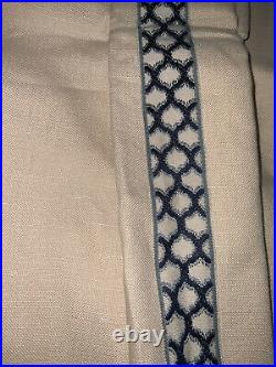 Gorgeous Kravet Custom Beige Linen Pinch Pleat Drapes With Navy Trim 86l