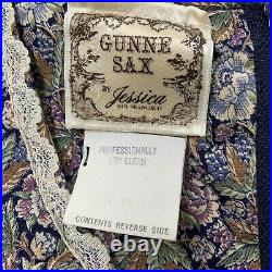 Gunny Sax Vintage Prairie Dress Maxi Boho Navy & Cream Size Small Excellent Cond