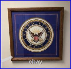 Handmade United States Navy Framed Needlepoint Art 21x21 Eagle Logo