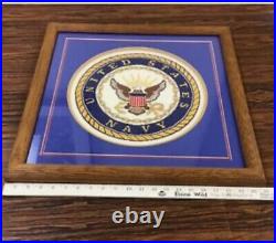 Handmade United States Navy Framed Needlepoint Art 21x21 Eagle Logo