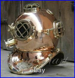 Heavy USN Mark V Copper & Brass Diving Divers Helmet Full Size
